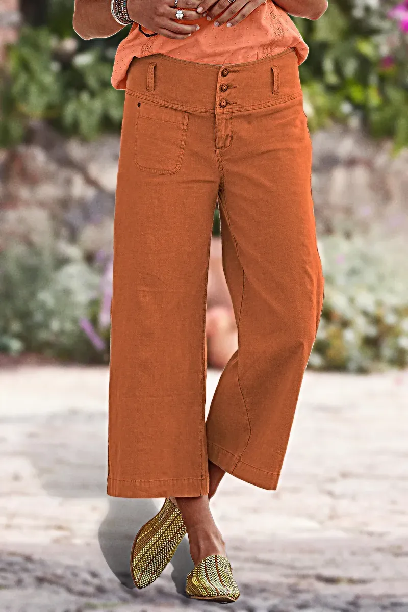 Solid Button Up Wide Leg Crop Jeans