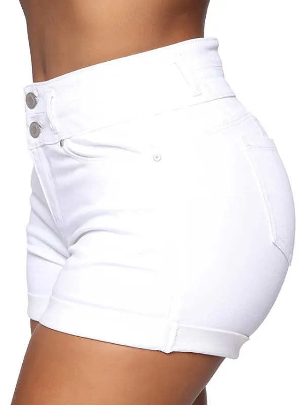 Women's Shorts Hot Pants Denim White Black Mid Waist Fashion Casual / Sporty Daily Weekend Side Pockets Stretchy Short Comfort Plain S M L XL XXL