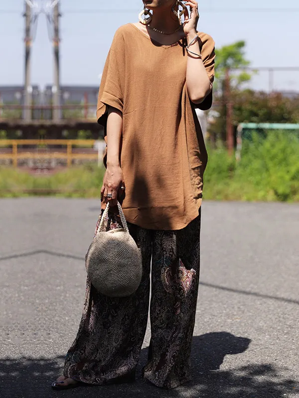 Casual Solid Loose Batwing Sleeves T-Shirt