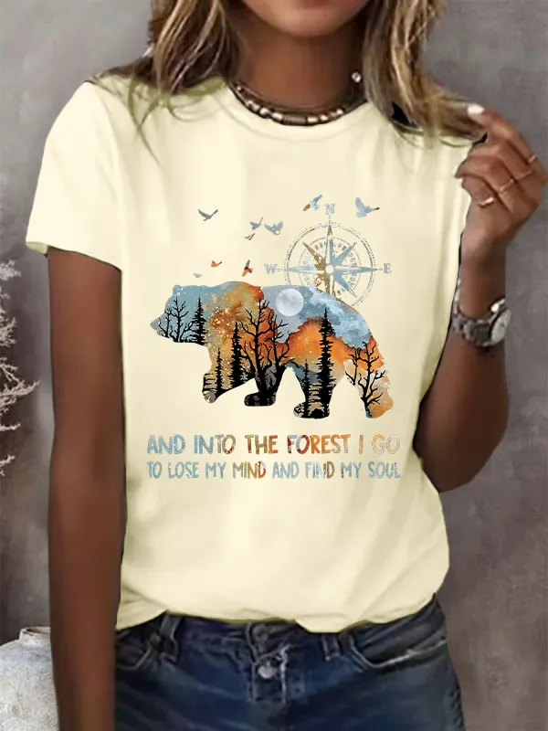 Women'S T-Shirt Women'S Retro And Into The Forest I Go To Lose My Mind And Find My Soul Print T-Shirt