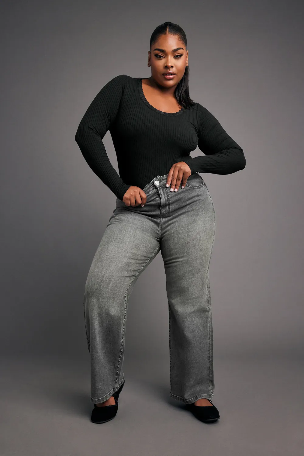 YOURS Curve Black Wide Leg Denim Jeans