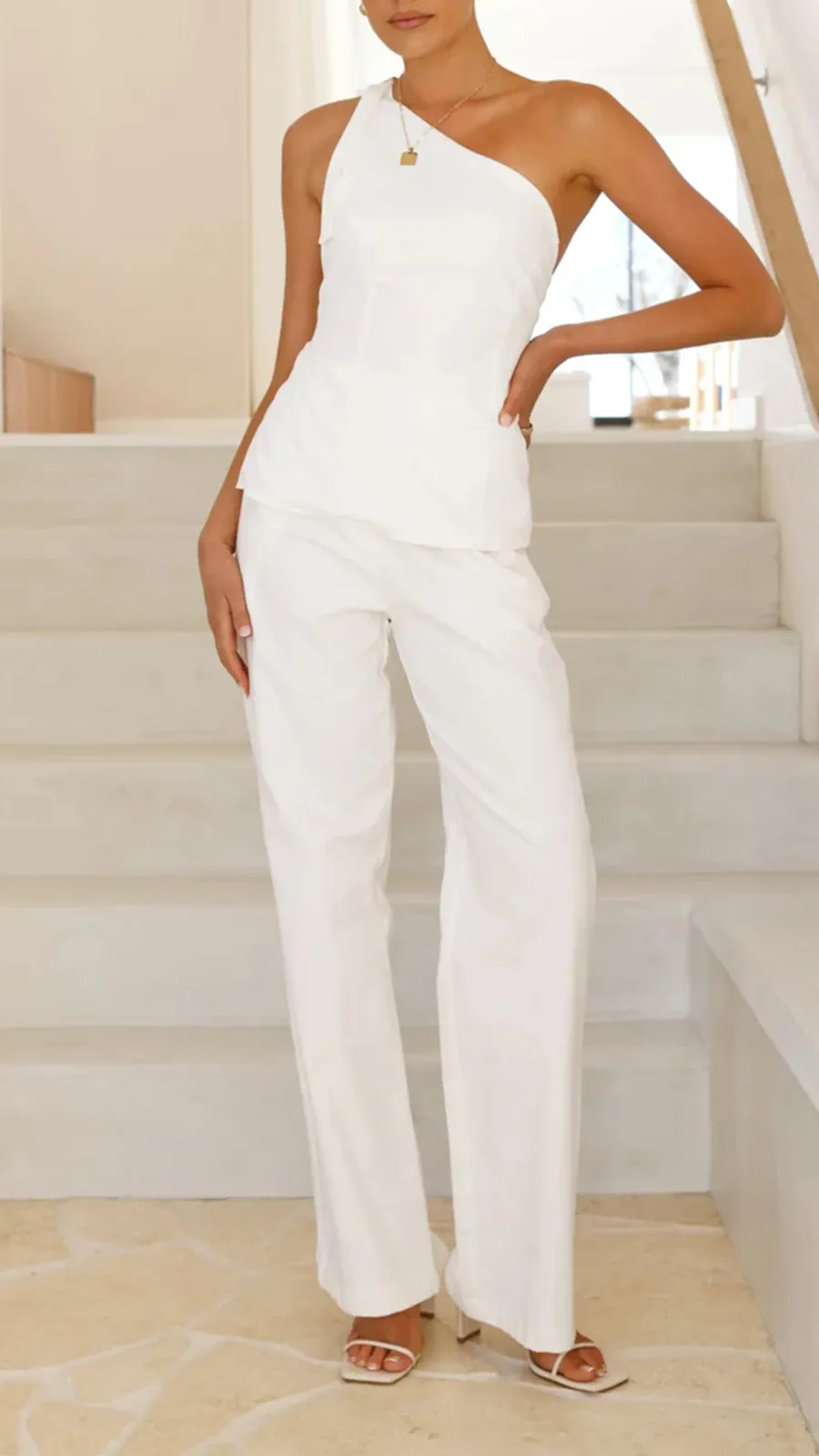 Slant Collar Hollow Back Top