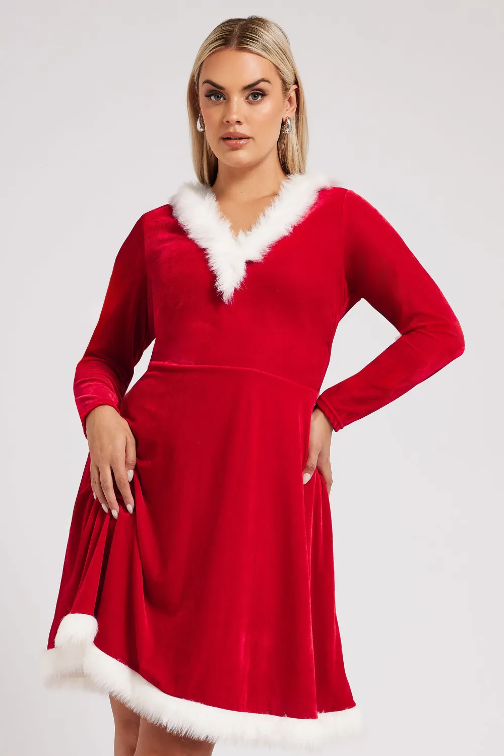 YOURS LONDON Curve Red Velvet Santa Dress