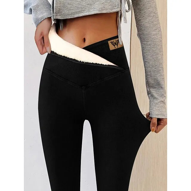 Women‘s High Waist Fleece Lined Leggings Winter Leggings Lounge Athletic Athleisure High Elasticity Thermal Warm Solid Color S 3XL Winter