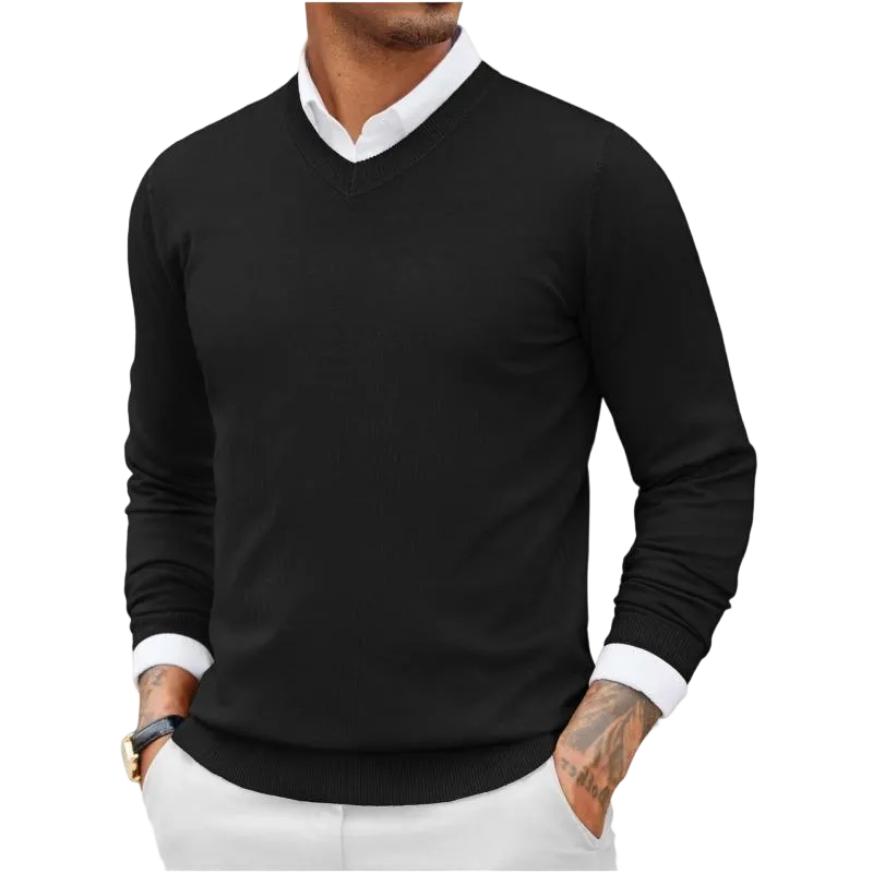 Men's Ribbed V-neck Casual Knit Sweater