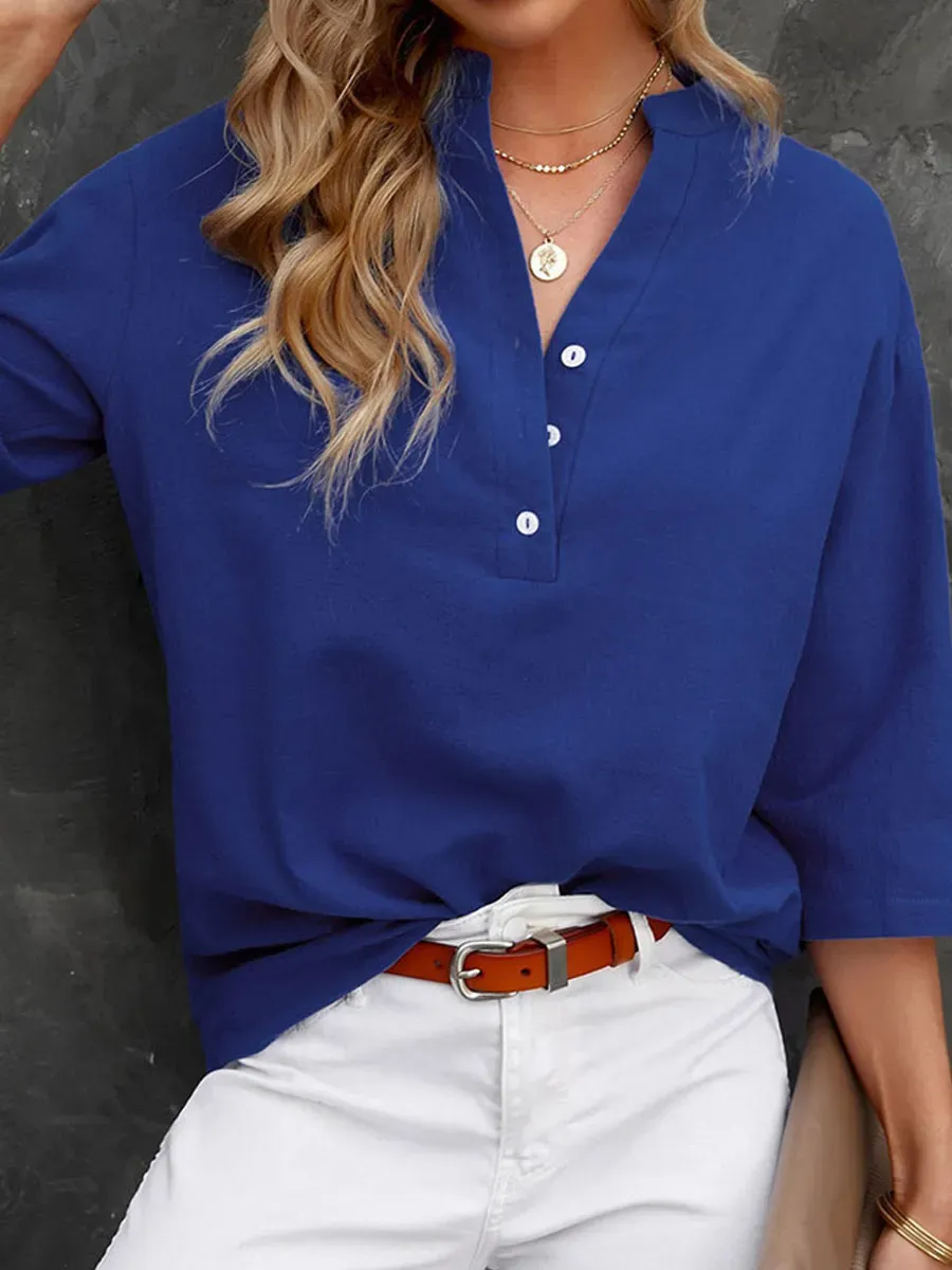 Casual Loose Solid Color Long Sleeve Blouse