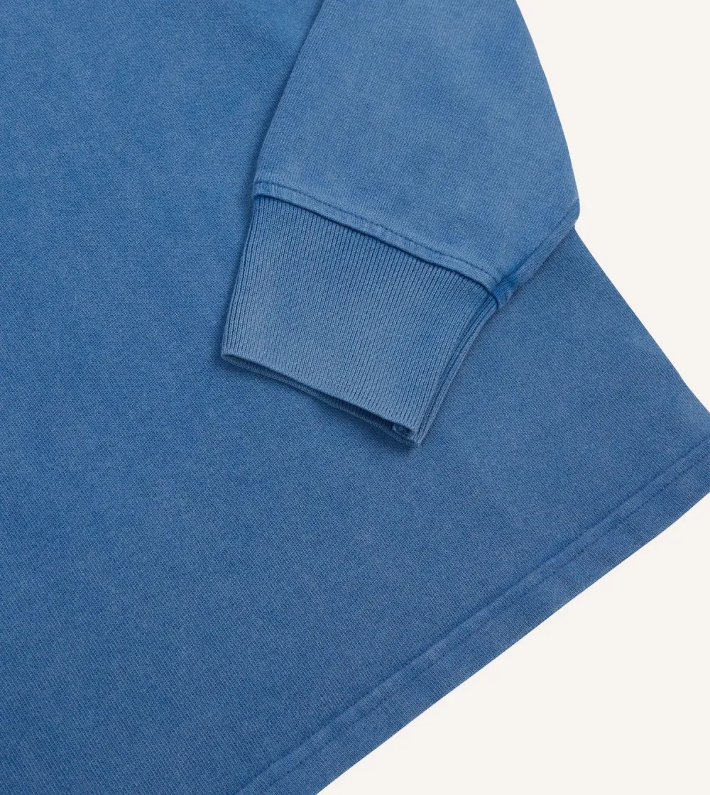 Indigo Cotton Jersey Long Sleeve Polo Shirt Plain