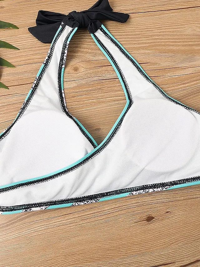 Women's Swimwear Bikini Plus Size Swimsuit 2 Piece Stripe Striped Black Burgundy Blue Lavender Purple Bandeau Bathing Suits Sports Push Up Summer