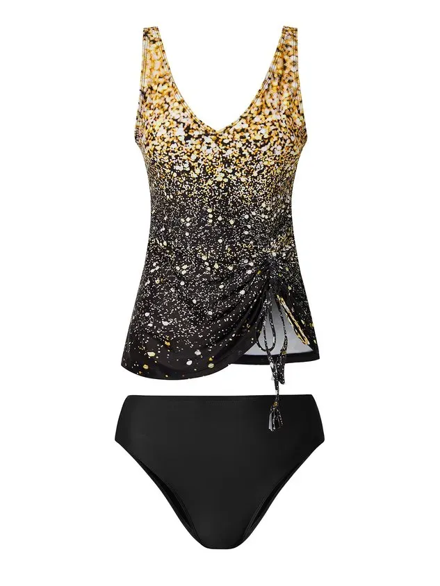 Vacation Abstract  Printing Scoop Neck Tankinis Two-Piece Set