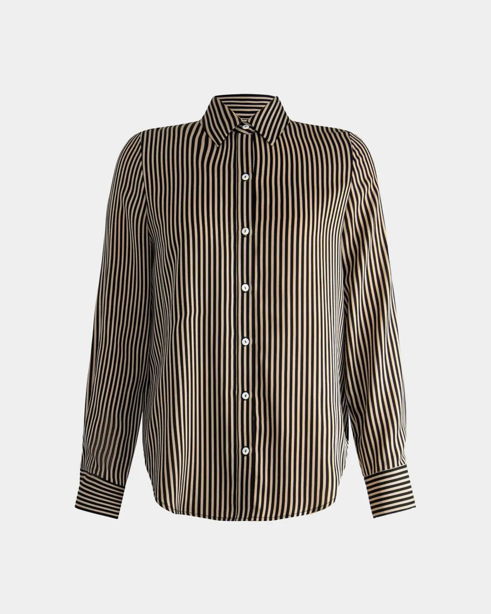 Collared Neckline Stripe Satin Shirt