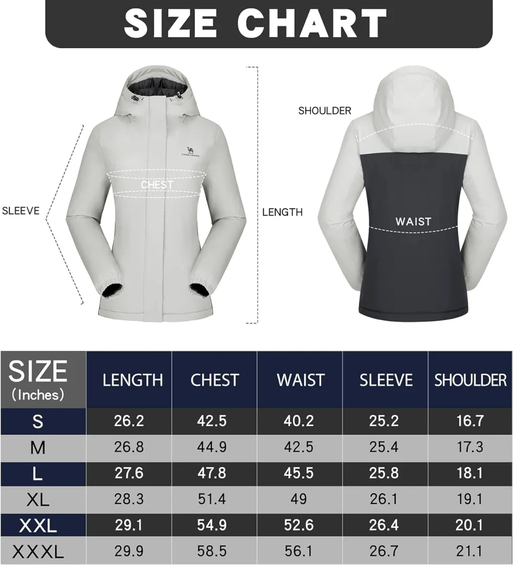 Women's Waterproof Mountain Ski Snow Jacket with Fleece Outdoor Windproof Raincoat Hooded for Fall and Winter