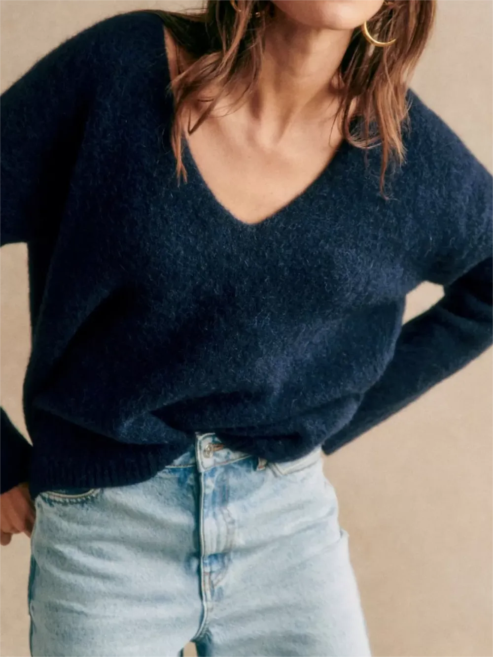 Cream V-Neck Soft Sweater