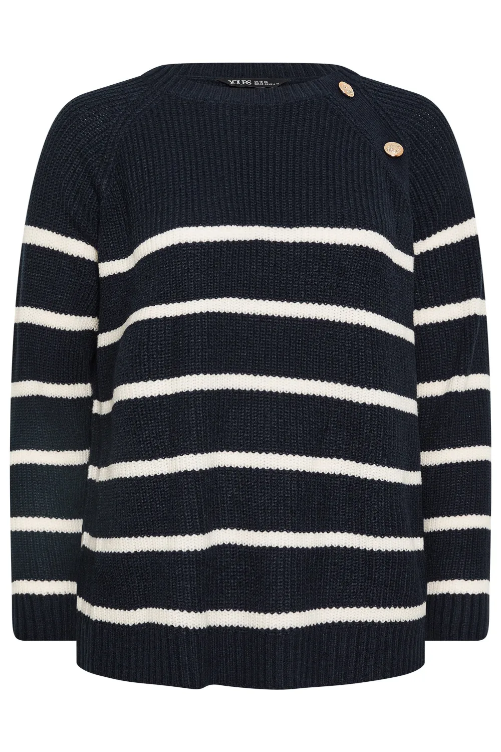 YOURS Curve Navy Blue Stripe Button Detail Jumper