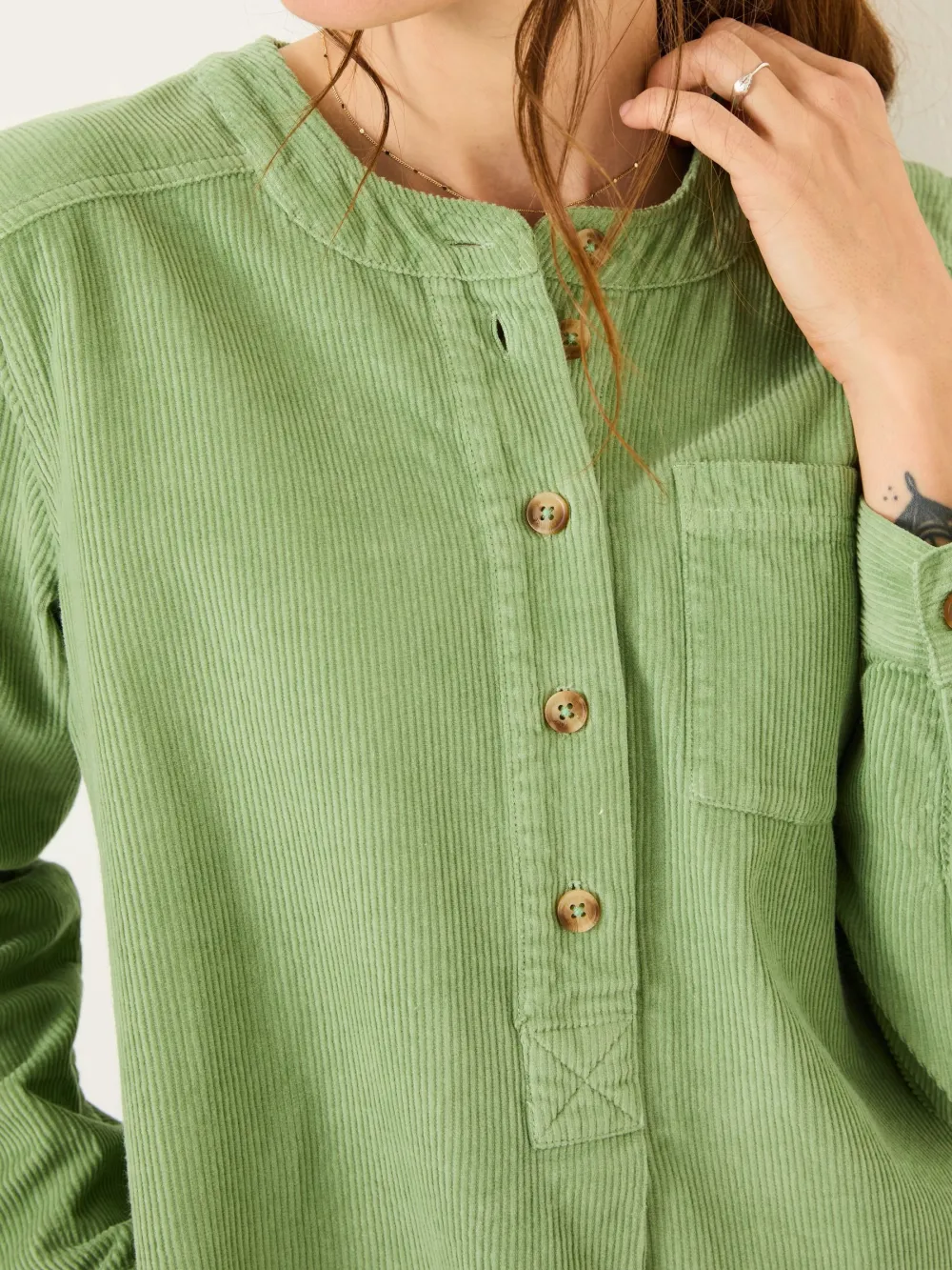 Olive Green Aida 100% Cotton Cord Tunic Dress