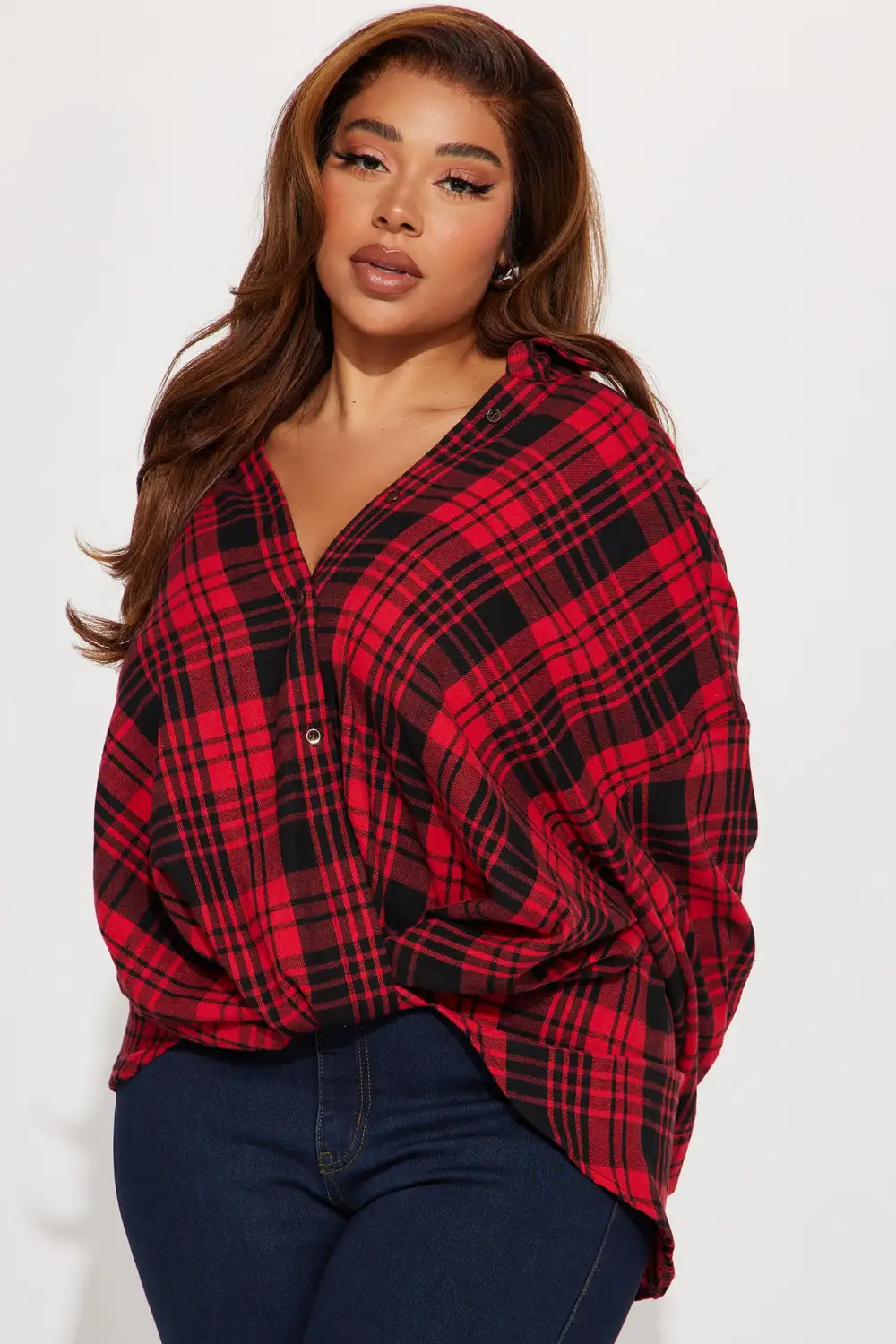 Maeve Twist Front Plaid Shirt - Red/combo