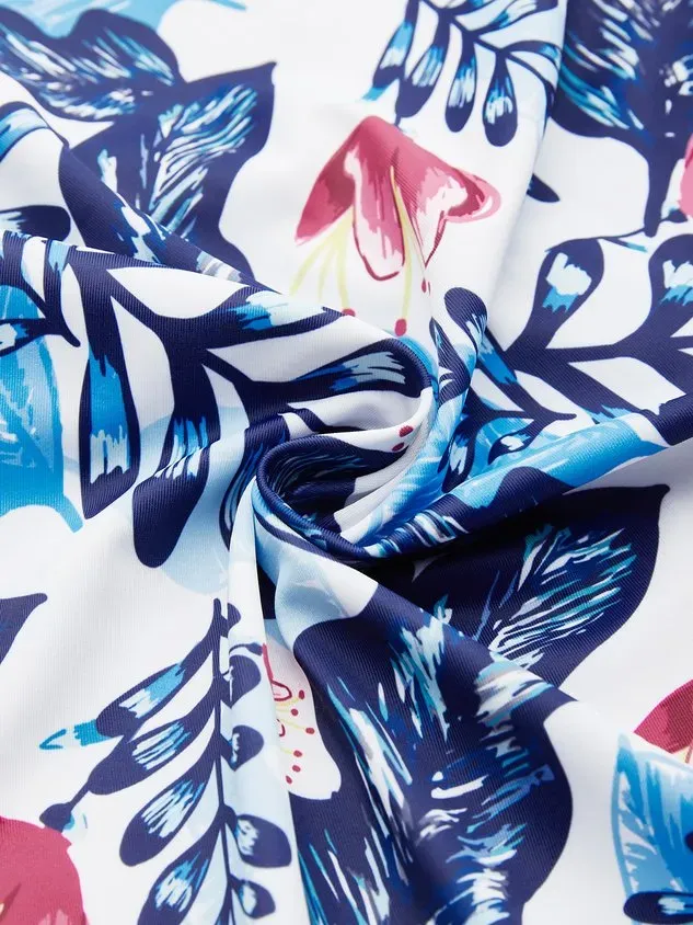 Vacation Floral Printing V neck Tankinis Two-Piece Set