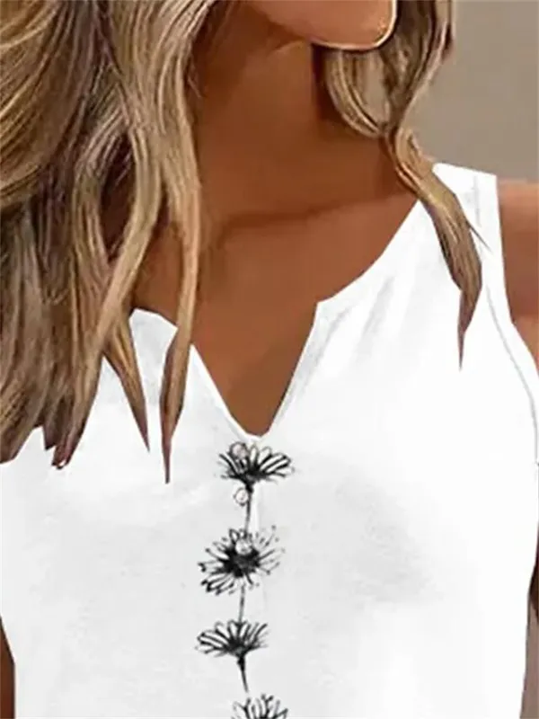 Women's Tank Top Black White Green Floral Print Sleeveless Casual Holiday Basic V Neck Regular Fit Floral