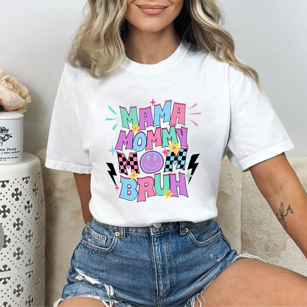 Mama Mommy Mom Bruh Printed Round Neck Short Sleeve T-Shirt