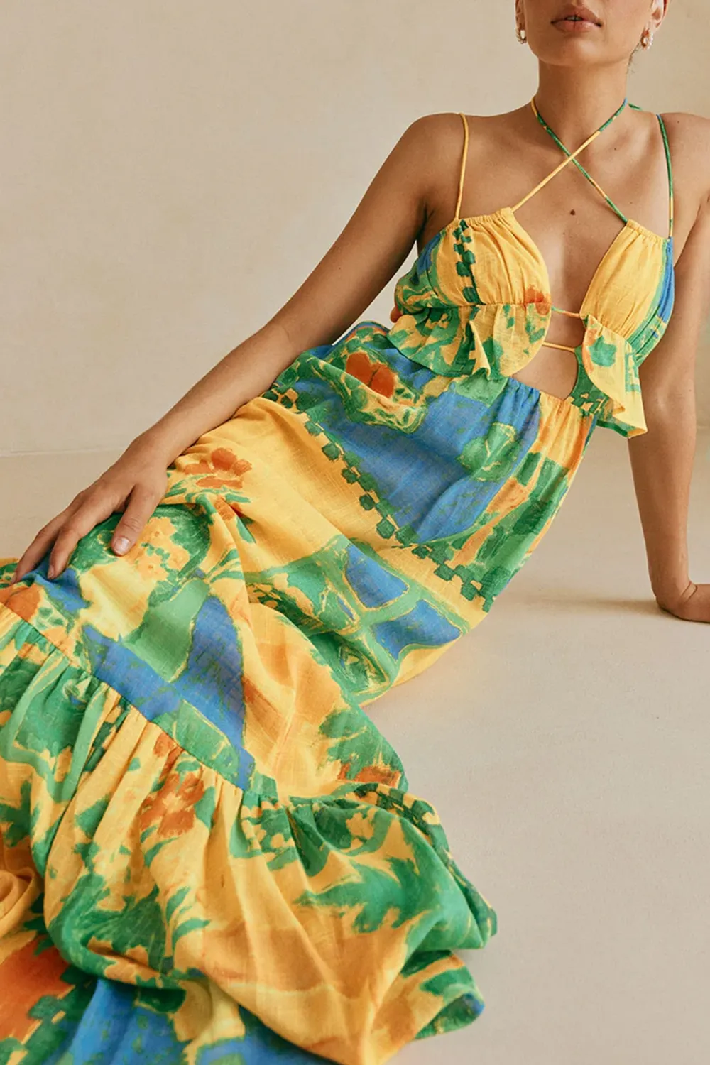 Color Blocked Tiered Maxi Dress