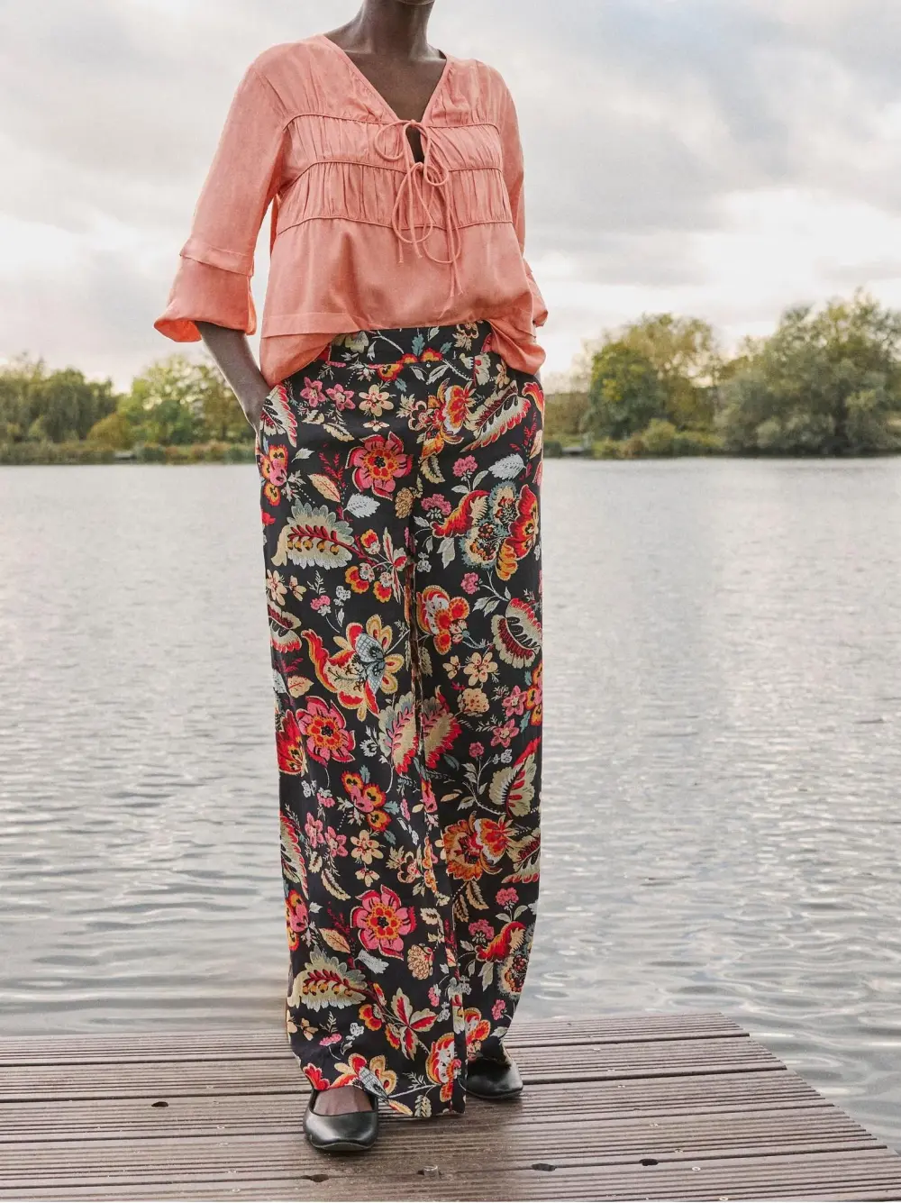 Black Floral Wide Leg Trousers