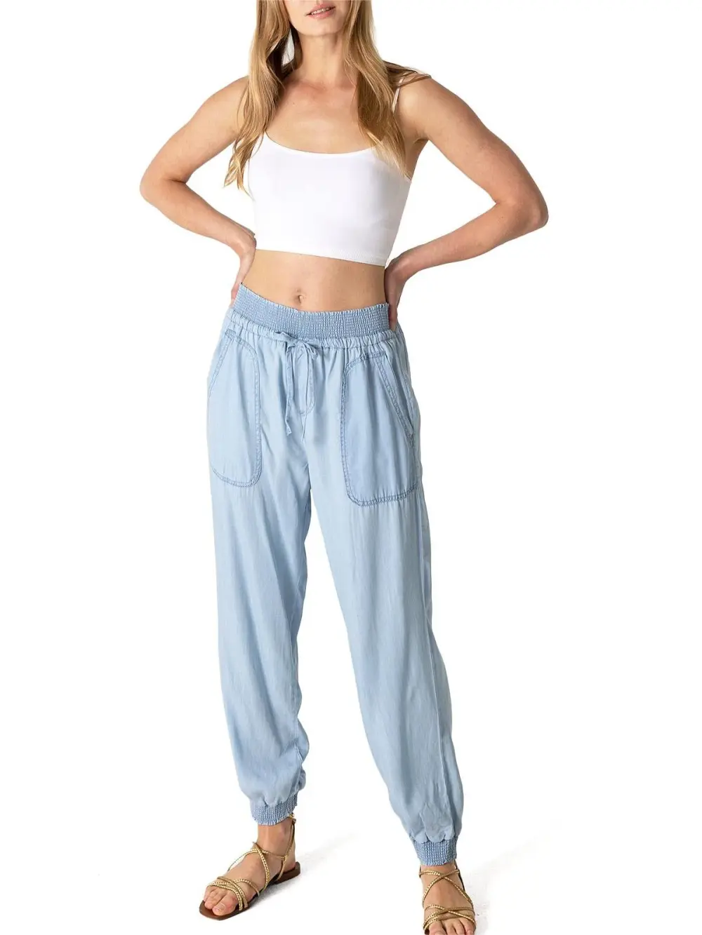 Solid Color Elastic Waist Joggers
