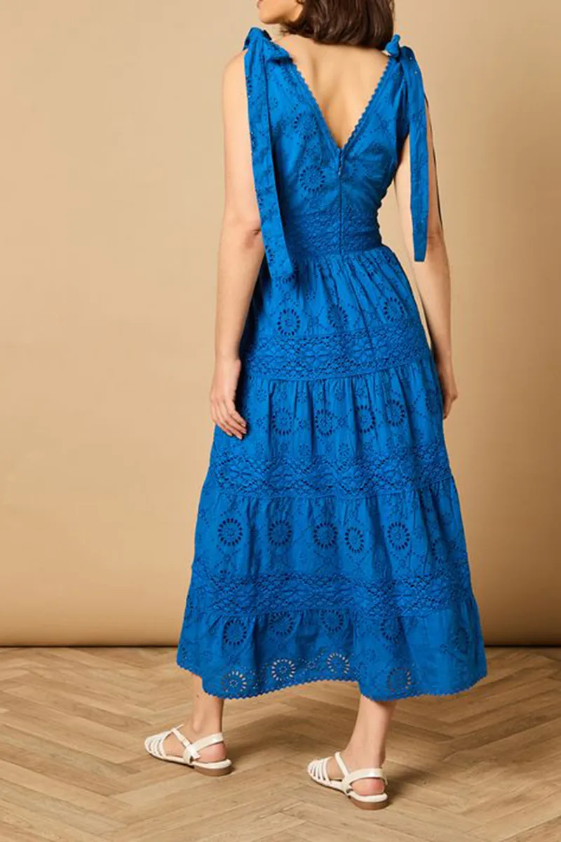 Casual Style Tie Shoulder V Neck Dress