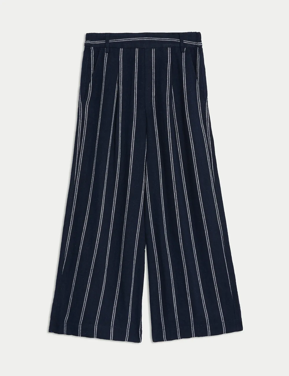 Linen Striped Wide Leg Trousers