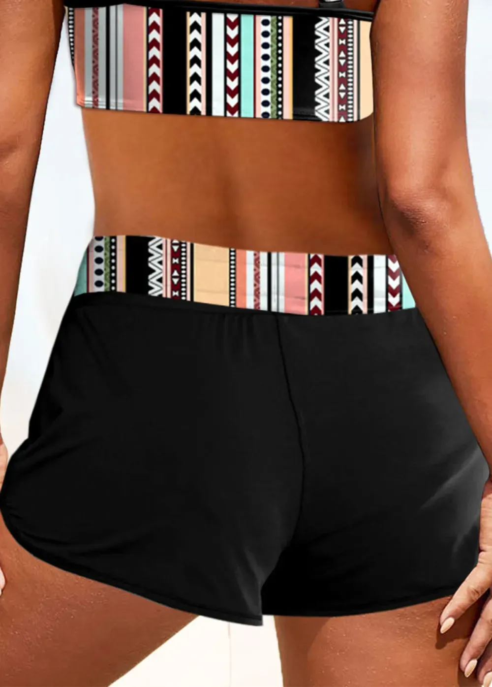 Metal Ring Geometric Print Sage Green Bikini Top