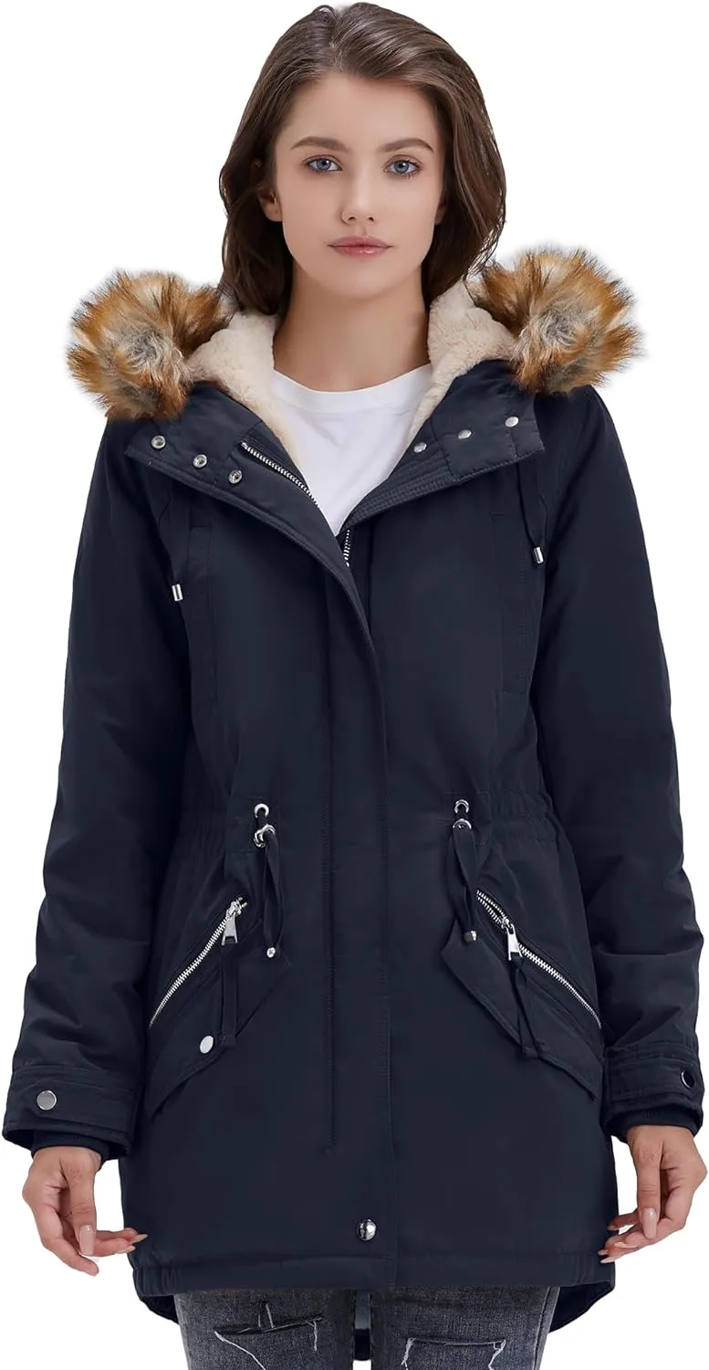 Women's Winter Coats Fleece Lined Parka Jacket Hooded Long Winter Warm Parka Coat with Pockets