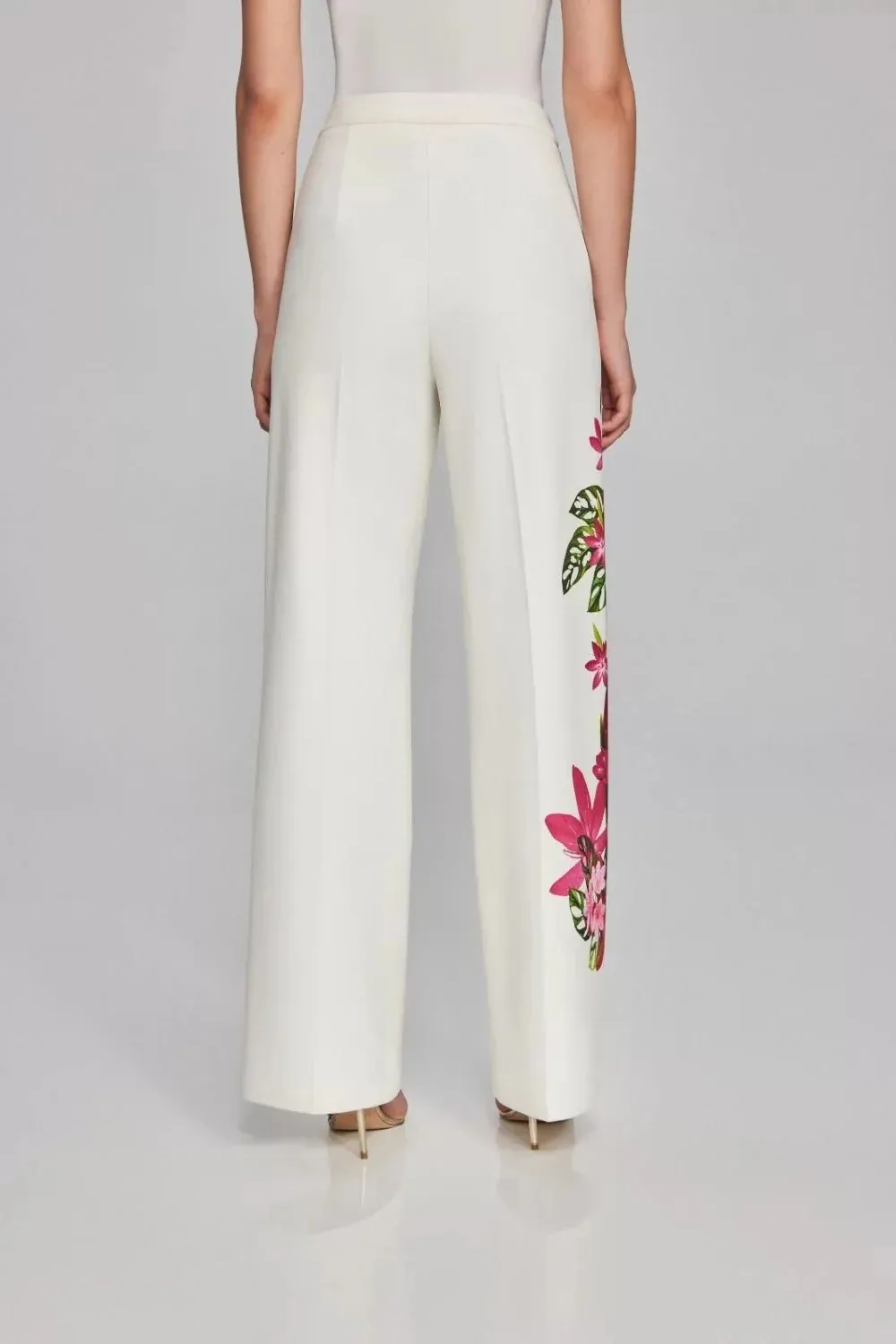 White Wide - Leg Pants with Floral Embroidered