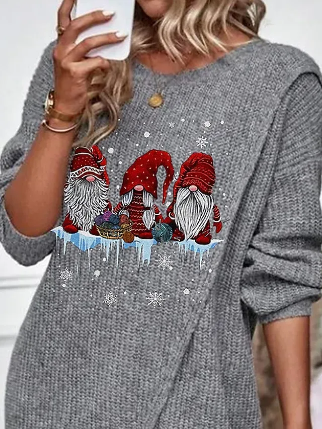 Women's Christmas Dress Sweater Dress Jumper Dress Midi Dress Warm Fashion Casual Santa Claus Outdoor Christmas Casual Daily Crew Neck Long Sleeve 2023 Loose Fit Gray S M L XL XXL