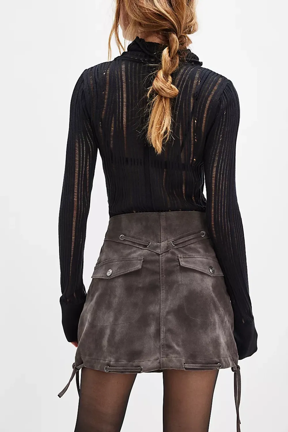 Faux Leather Fringe Detail Mini Skirt