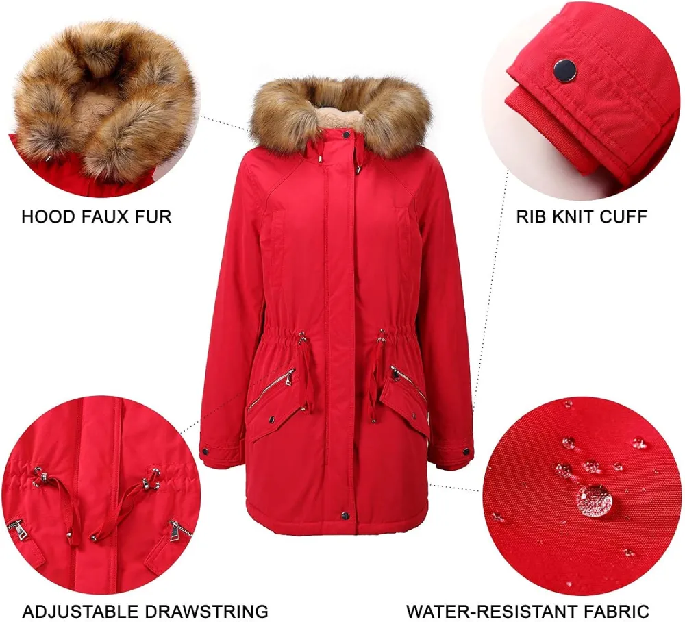 Women's Winter Coats Fleece Lined Parka Jacket Hooded Long Winter Warm Parka Coat with Pockets
