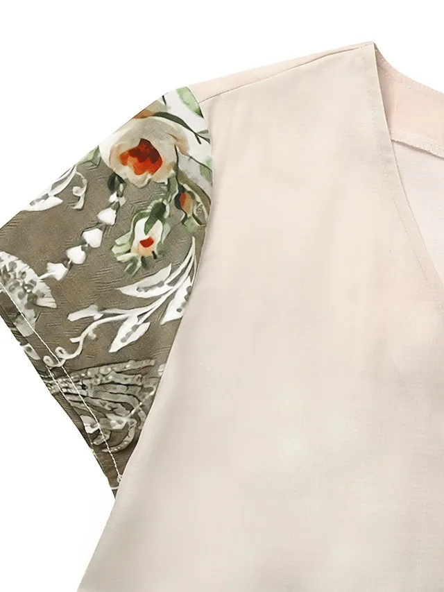 Women's Casual Dress Shift Dress Midi Dress White Blue Green Short Sleeve Flower Print Summer Spring V Neck Basic Vacation Summer Dress 2023 S M L XL XXL 3XL