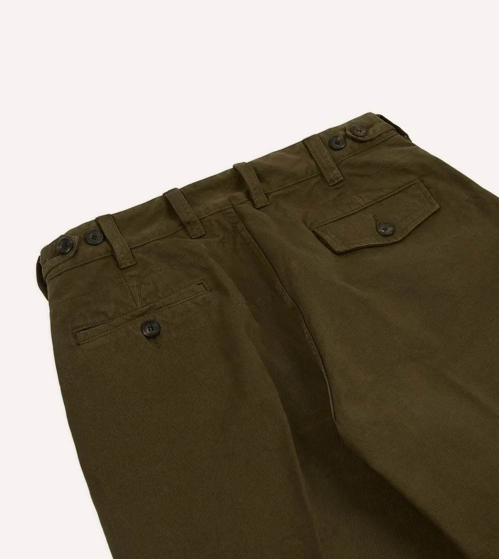 Daily Olive Textured Cotton Flat Front Chino
