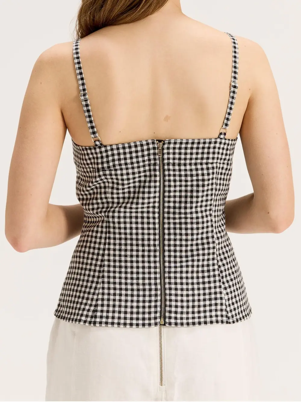 Paneled Small Check Stretch Top