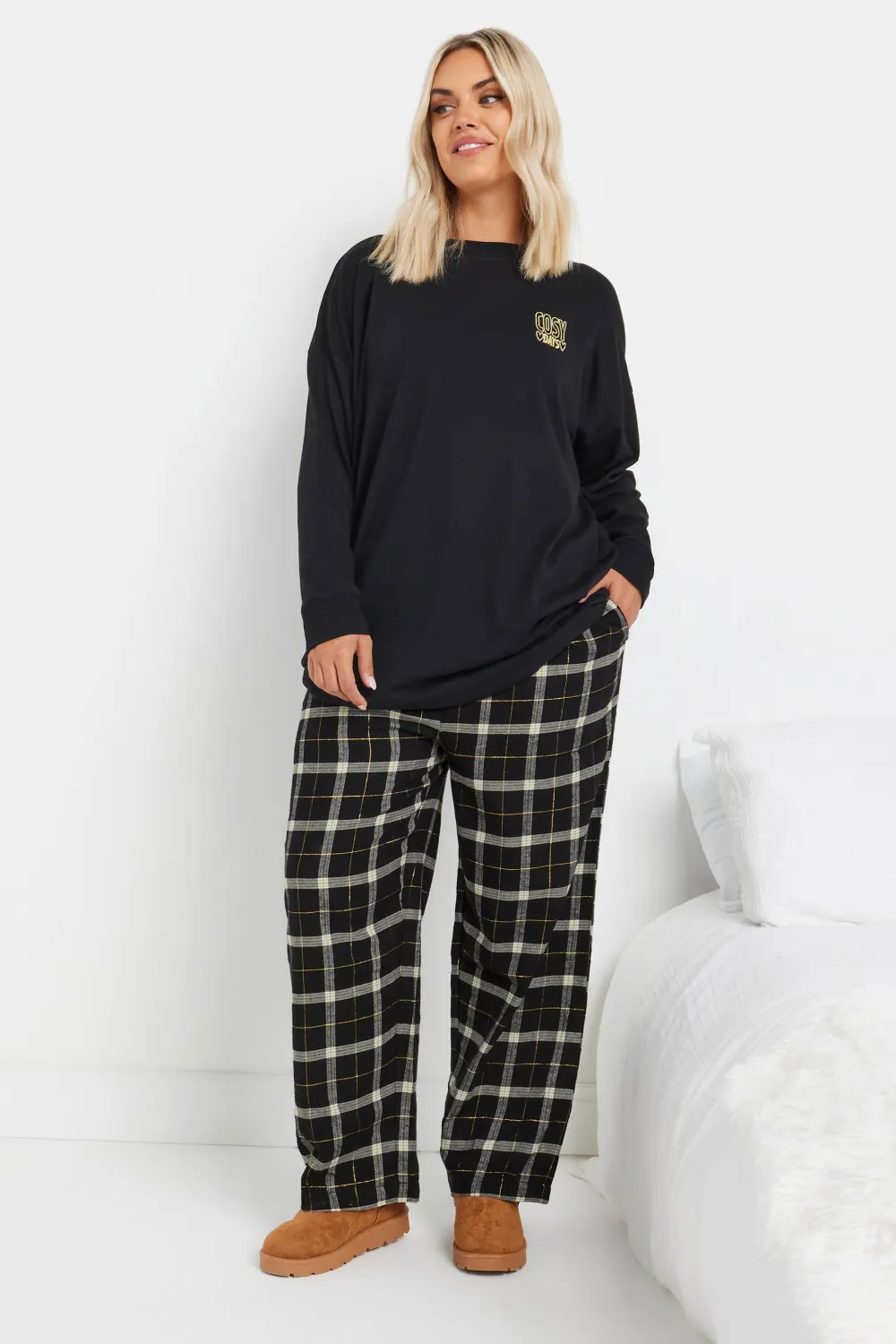 YOURS Curve Green & Pink Boyfriend Check Pyjama Bottoms