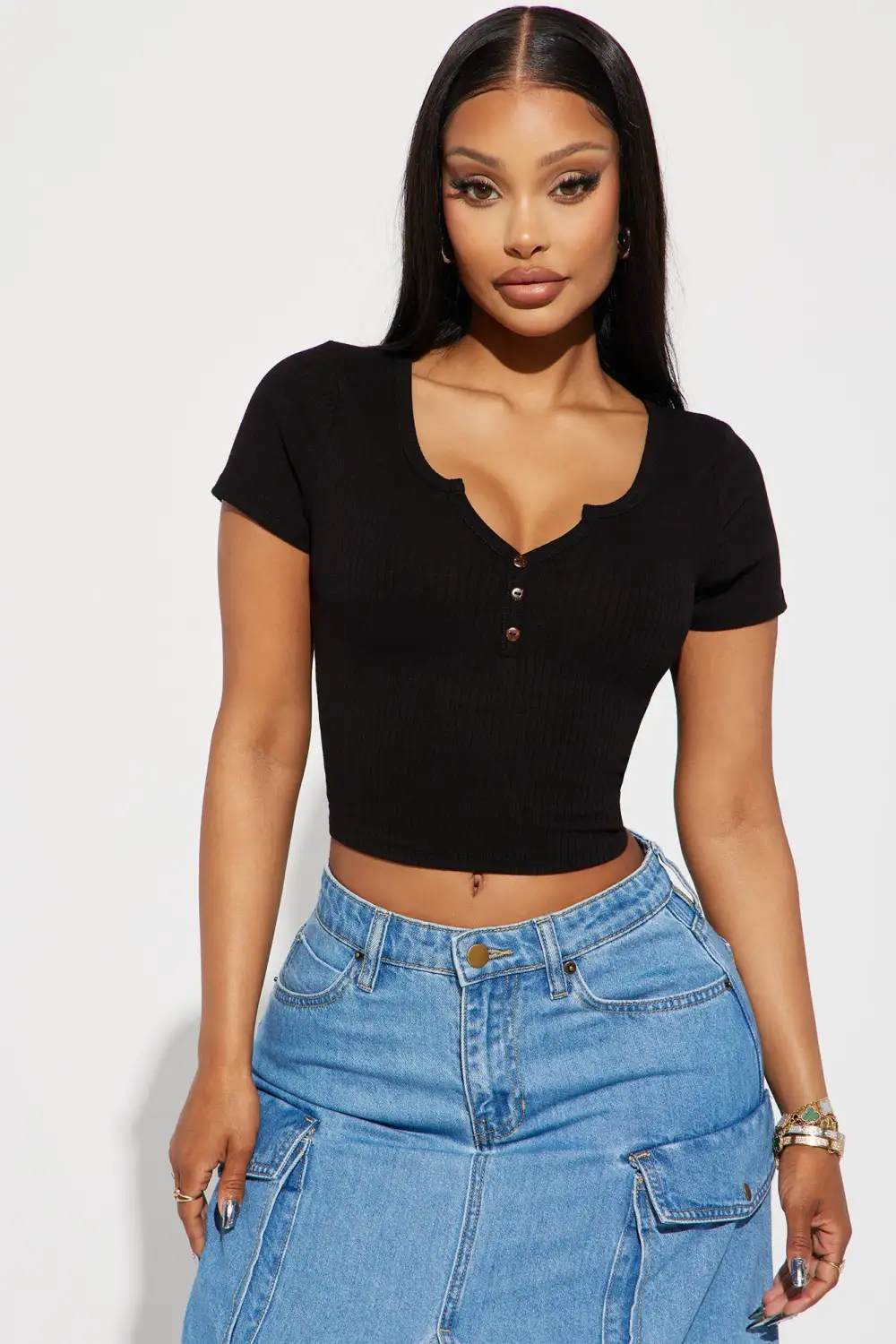 Gina Ribbed Top - Black