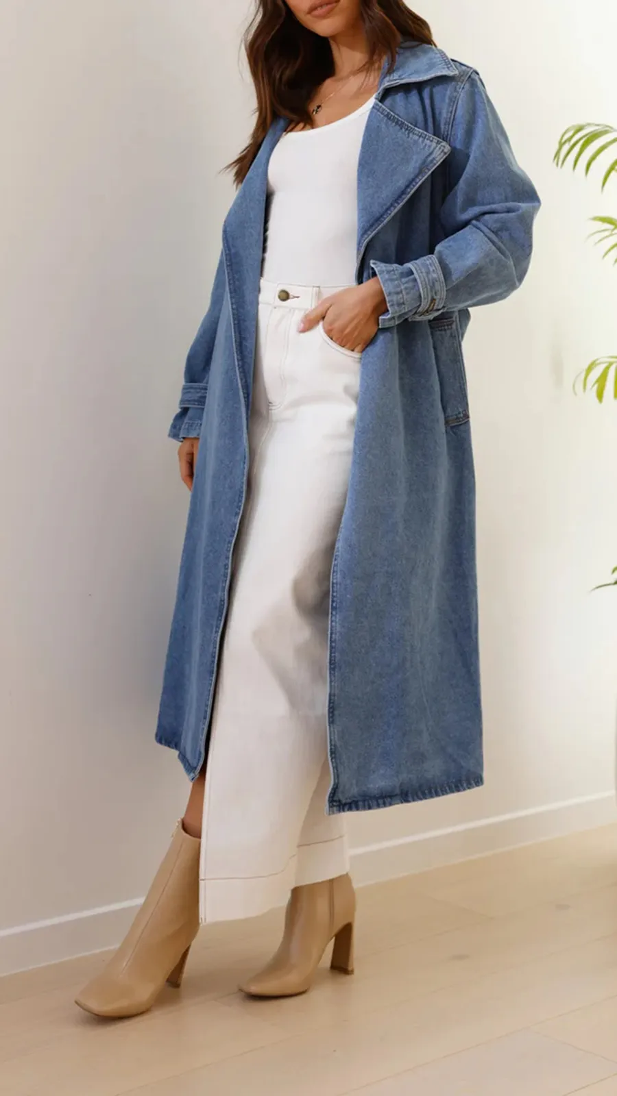 Long Denim Lapel Jacket