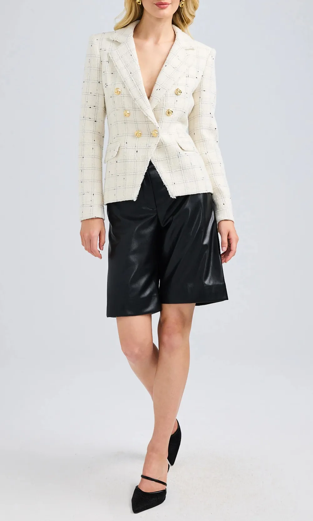 Plaid Lapel Tweed Blazer