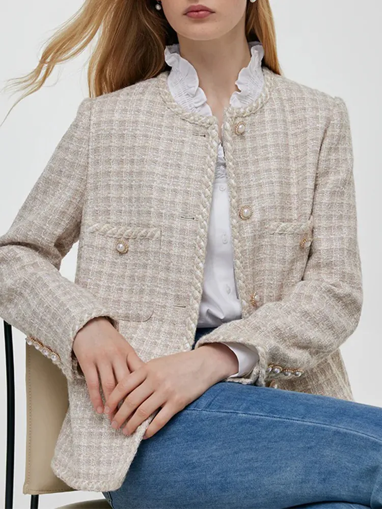 Wool Blend Tweed SIngle-Breasted Women Jacket