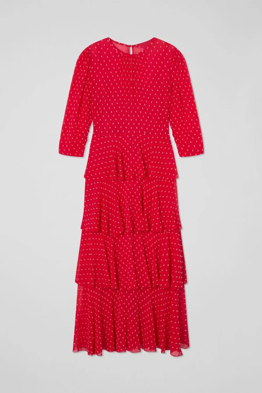 Red Polka Dot Tiered Midi Dress
