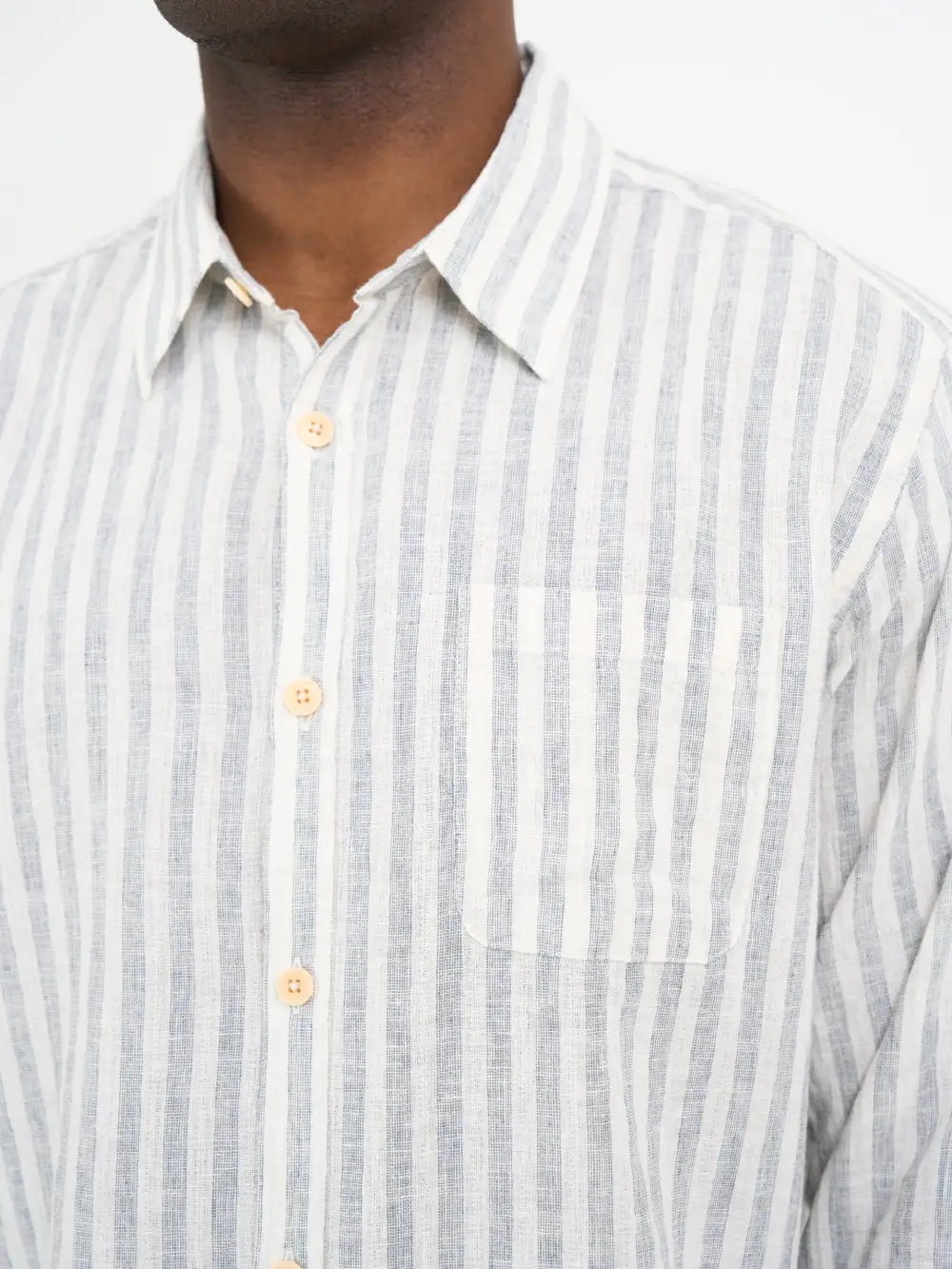 Grey Striped Cotton-Linen Shirt