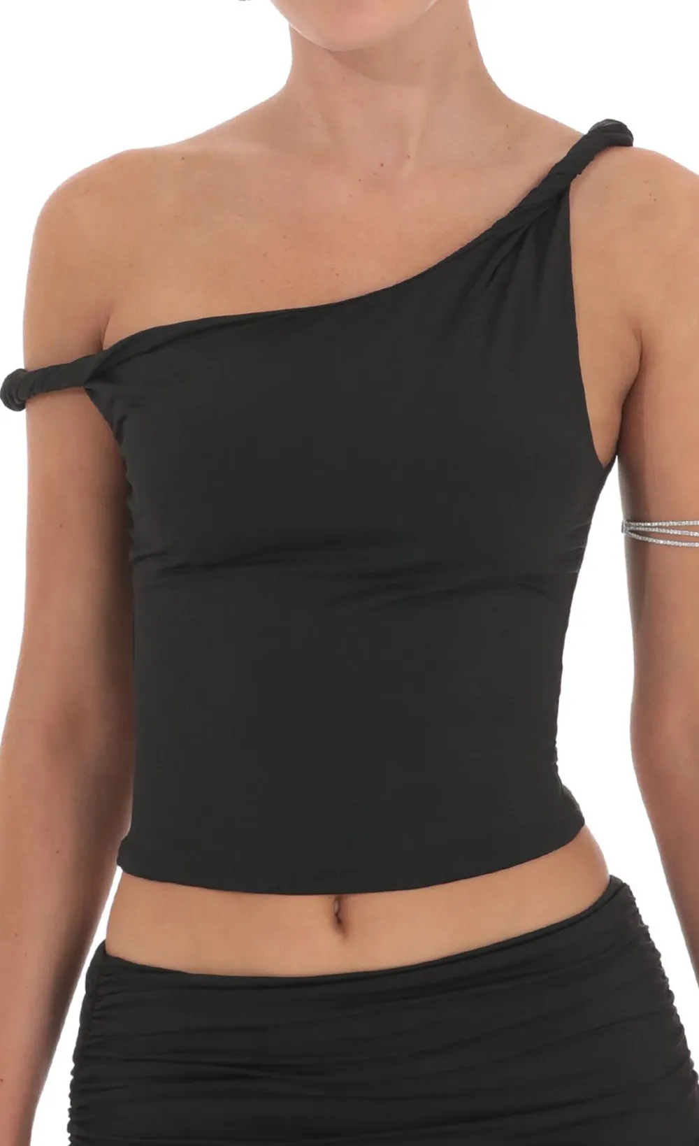 Twist Off Shoulder Two Piece Set in Black