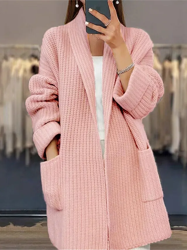 Women's Cardigan Ribbed Knit Sweater Autumn and Winter Long Daily Out Weekend Fashion Casual Soft