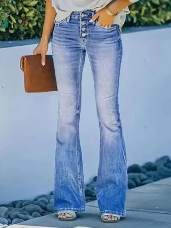 Women's Jeans Bootcut Flared Pants Full Length Faux Denim Print High Elasticity High Waist Fashion Streetwear Casual Daily 1 2 S M Fall & Winter