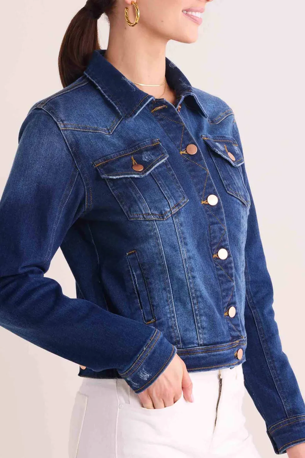 Dark Blue Denim Classic Button-Front Jacket