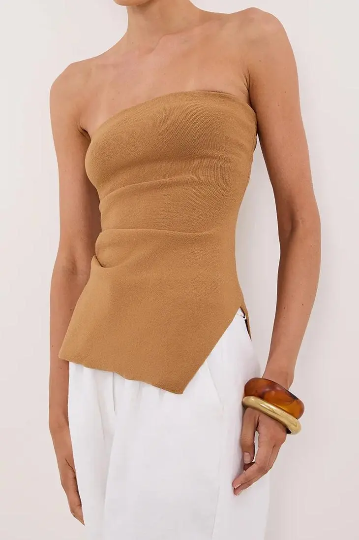 TAN BANDEAU KNIT TOP