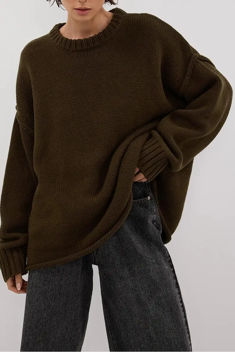 OLIVE LONGLINE KNIT JUMPER