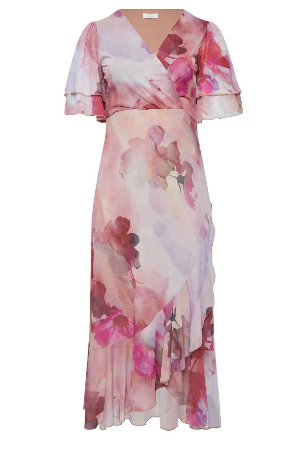 YOURS LONDON Curve Pink Abstract Floral Print Wrap Maxi Dress